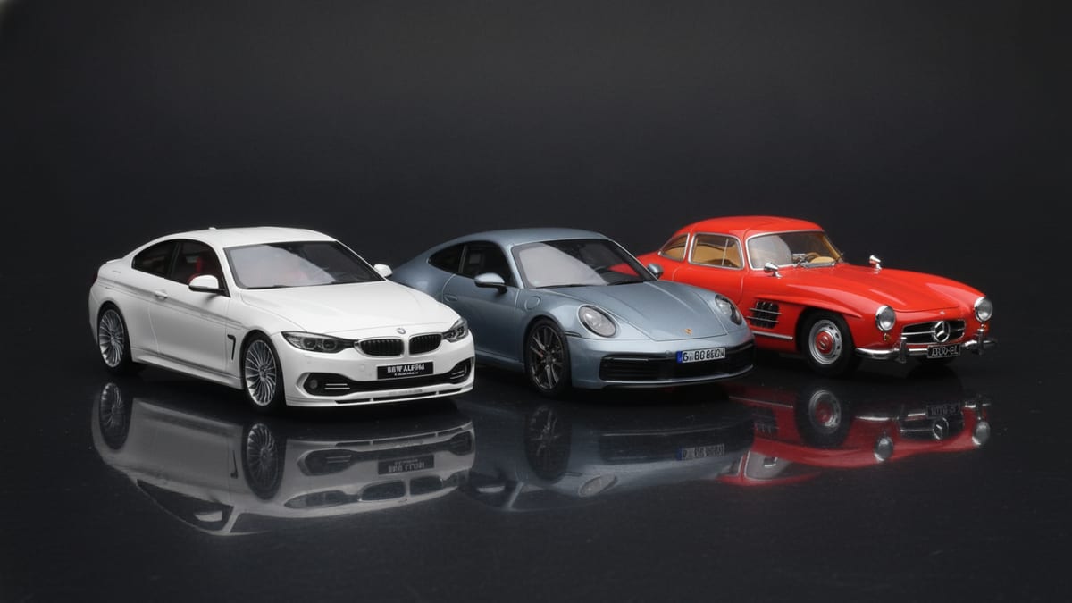 Kolekcionējams 1:18 mēroga Porsche modelis uz tīra studijas fona &mdash; Models118 pirmā pasūtījuma piedāvājums.