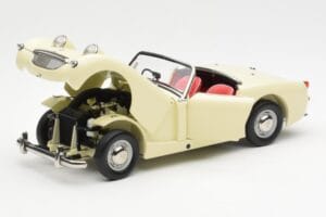 Austin-Healey Sprite Mk I Open Old English Balts Kyosho 1:18 08953EW Metāls — attēls 2 no 8