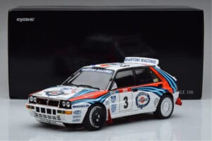 Lancia Delta HF Integrale Evoluzione #3 D. Auriol / B. Occelli Tour de Corse 1992 Kyosho 1:18 08348H Metāls — attēls 9 no 9