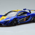McLaren P1 GTR Zils Ar Dzeltenām Svītrām AUTOart 1:18