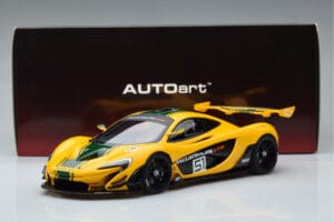 McLaren P1 GTR Dzeltens Ar Zaļām Svītrām AUTOart 1:18 81544 Kompozīts — attēls 7 no 7