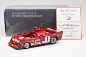 Alfa Romeo 33TT 12 #1 A. Merzario / J. Laffite 1000km Nurburgring Winner 1975 AUTOart 1:18 87505 Metāls — attēls 8 no 8