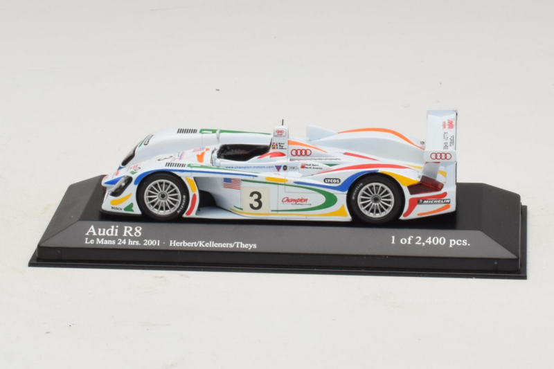 Audi R8 LMP #3 J. Herbert / R. Kelleners 24 Hours of Le Mans 2001 Minichamps 1:43 400010903 Metāls