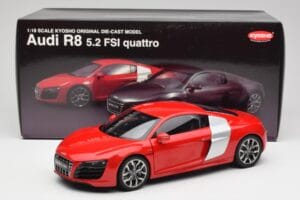 Audi R8 V10 Brilliant Sarkans Kyosho 1:18 09216RR Metāls — attēls 8 no 8