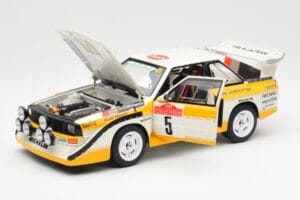 Audi Sport Quattro S1 #5 W. Rohrl / C. Geistdorfer Rally Sanremo Winner 1985 AUTOart 1:18 88503 Kompozīts — attēls 2 no 8