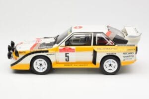 Audi Sport Quattro S1 #5 W. Rohrl / C. Geistdorfer Rally Sanremo Winner 1985 AUTOart 1:18 88503 Kompozīts — attēls 4 no 8