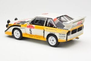 Audi Sport Quattro S1 #5 W. Rohrl / C. Geistdorfer Rally Sanremo Winner 1985 AUTOart 1:18 88503 Kompozīts — attēls 7 no 8