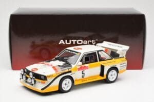 Audi Sport Quattro S1 #5 W. Rohrl / C. Geistdorfer Rally Sanremo Winner 1985 AUTOart 1:18 88503 Kompozīts — attēls 8 no 8