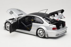 BMW M3 E46 GTR Street Sudrabs With Carbon Roof Minichamps 1:18 100012102 Metāls — attēls 5 no 8