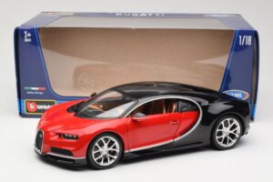 Bugatti Chiron Melns & Sarkans Bburago 1:18 18-11040 Metāls — attēls 8 no 8