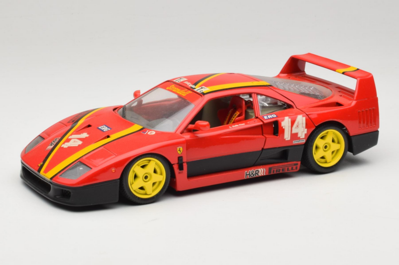 Ferrari F40 Evoluzione #14 L. Dalla Noce H&R Sarkans ar Dzelteniem Riteņiem 1992 Bburago 1:18 3042-H1 Metāls