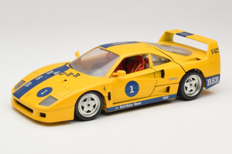 Ferrari F40 #1 Dzeltens Bauer Ierobežots Izdevums 100 gab Bburago 1:18 BSR001 Metāls