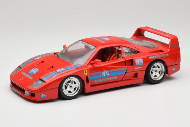 Ferrari F40 PPG Auto Refinish Sarkans Bburago 1:18 3332-P1 Metāls