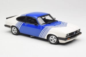 Ford Capri Mk2 3.0 Balts ar Zilām Svītrām Minichamps 1:18 155788600 Metāls — attēls 4 no 6