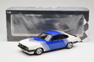 Ford Capri Mk2 3.0 Balts ar Zilām Svītrām Minichamps 1:18 155788600 Metāls — attēls 6 no 6
