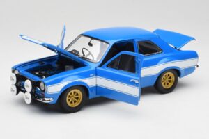 Ford Escort Mk1 RS 1600 Zils Balts Svītras Minichamps 1:18 100688102 Metāls — attēls 2 no 8