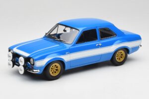 Ford Escort Mk1 RS 1600 Zils Balts Svītras Minichamps 1:18 100688102 Metāls