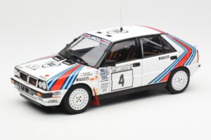 Lancia Delta HF 4WD #4 M. Alen / I. Kivimaki Martini Rally 1000 Lakes 1987 Kyosho 1:18 08960B Metāls