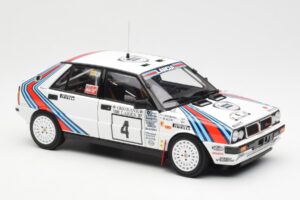 Lancia Delta HF 4WD #4 M. Alen / I. Kivimaki Martini Rally 1000 Lakes 1987 Kyosho 1:18 08960B Metāls — attēls 6 no 8