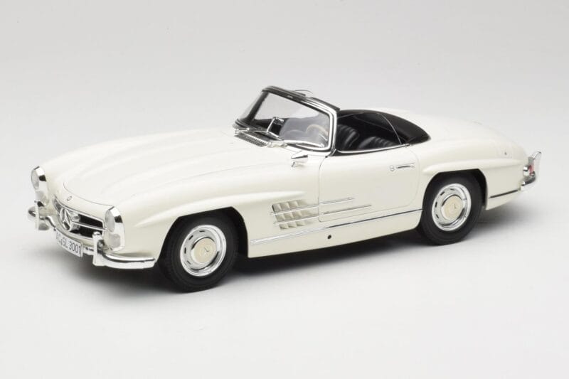 Mercedes 300 SL W198 Roadster Balts Ar Mīkstu Jumtu Minichamps 1:18 180039034 Metāls