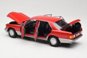 Mercedes 560 SEL W126 Sarkans Norev 1:18 183463 Metāls — attēls 5 no 8