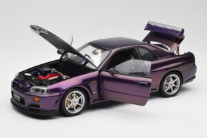 Nissan Skyline GT-R R34 V-Spec Midnight Lillā AUTOart 1:18 77305 Metāls — attēls 2 no 8