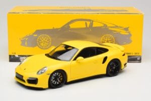 Porsche 911 991 Turbo S Dzeltens Ar Melniem Diskiem Minichamps 1:18 110062321 Metāls — attēls 8 no 8