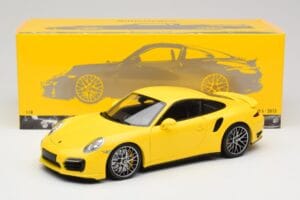 Porsche 911 991 Turbo S Dzeltens Ar Sudrabainiem Diskiem Minichamps 1:18 110062322 Metāls — attēls 8 no 8