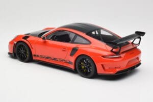 Porsche 911 991.2 GT3 RS Weissach Package Lava Orange Wording Melni Magnija Diski Minichamps 1:18 153068226 Metāls — attēls 5 no 6