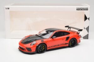 Porsche 911 991.2 GT3 RS Weissach Package Lava Orange Wording Melni Magnija Diski Minichamps 1:18 153068226 Metāls — attēls 6 no 6