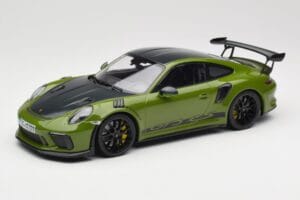 Porsche 911 991.2 GT3 RS Weissach Package Lizard Green Wording & Melni Magnija Diski Minichamps 1:18 155068232 Metāls