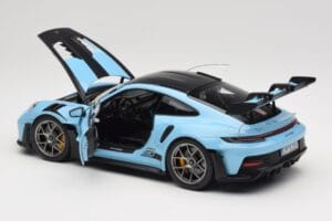 Porsche 911 992 GT3 RS Weissach Pack Gulf Blue Norev 1:18 187367 Metāls — attēls 5 no 8