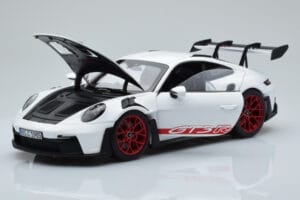 Porsche 911 992 GT3 RS Balts Pyro Sarkans Norev 1:18 187352 Metāls — attēls 2 no 8
