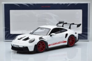 Porsche 911 992 GT3 RS Balts Pyro Sarkans Norev 1:18 187352 Metāls — attēls 8 no 8