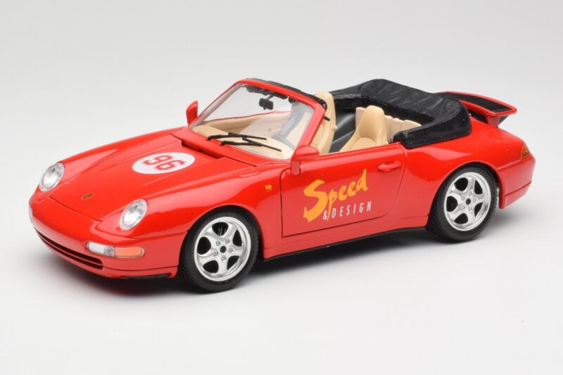 Porsche 911 993 Carrera Kabriolets Sarkans Bburago 1:18 3090 Metāls