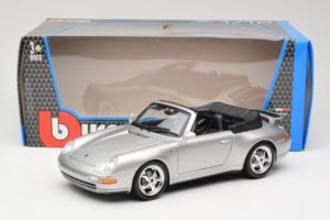 Porsche 911 993 Carrera Kabriolets Sudrabs Bburago 1:18 18-12039 Metāls — attēls 8 no 8