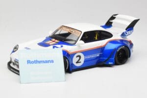 Porsche 911 993 RWB X Liberty Walk Balts Ar Zilu GT Spirit 1:18 GT530 Sveķi — attēls 6 no 8