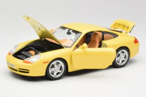 Porsche 911 996 Carrera Dzeltens Bburago 1:18 30085-M1 Metāls — attēls 2 no 8
