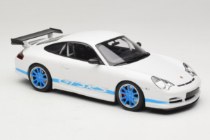 Porsche 911 996 GT3 RS Balts Zilas Svītras Minichamps 1:18 155062021 Metāls — attēls 4 no 6