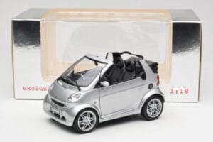 Smart Fortwo W450 Brabus Cabrio Sudrabs Dīleru Izdevums Kyosho 1:18 0017769V001C05Q00 Metāls — attēls 8 no 8