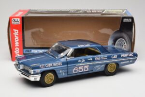 Pontiac Catalina Super Duty Super Stock #655 Zils 1962 Auto World 1:18 AW201/06 Metāls — attēls 8 no 8