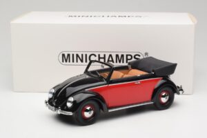 Volkswagen Beetle Kabriolets Melns & Sarkans Minichamps 1:18 107054132 Sveķi — attēls 6 no 6