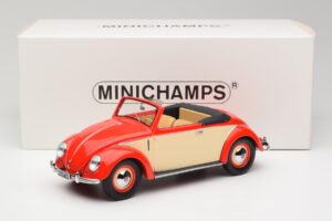 Volkswagen Beetle Hebmuller Kabriolets Sarkans & Krēms Minichamps 1:18 107054231 Sveķi — attēls 6 no 6