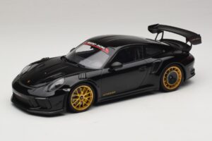 Porsche 911 992 GT3 RS Manthey Racing Melns ar Zeltītiem Ritiem Minichamps 1:18 MR-911-GT3RS-1804 Metāls