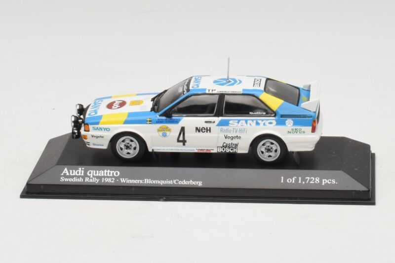 Audi Quattro #4 S. Blomqvist / B. Cederberg Rally Sweden Winner 1982 Minichamps 1:43 430821904 Metāls