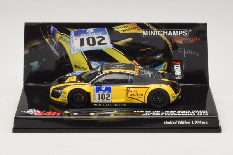 Audi R8 LMS GT3 #102 H-J. Stuck / H. Heyer Black Falcon 24 Hours of Nurburgring 2010 Minichamps 1:43 437101912 Metāls