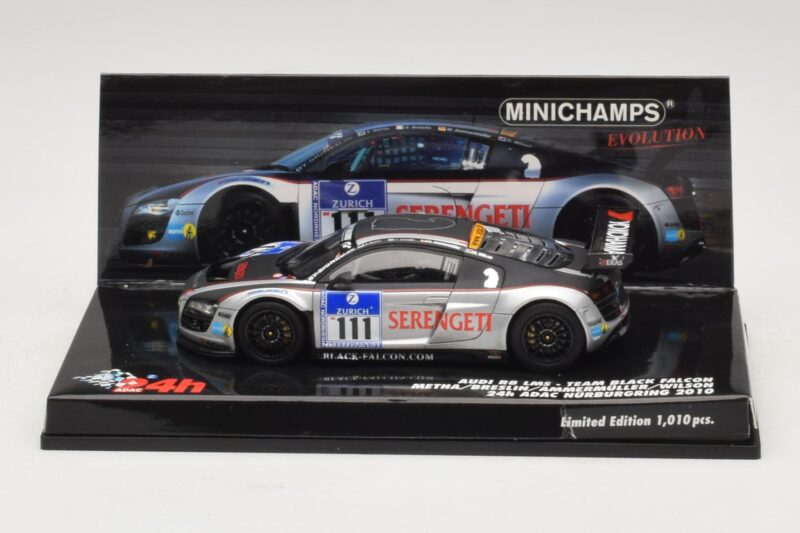 Audi R8 LMS GT3 #111 Metha / Breslin Black Falcon 24 Hours of Nurburgring 2010 Minichamps 1:43 437101911 Metāls