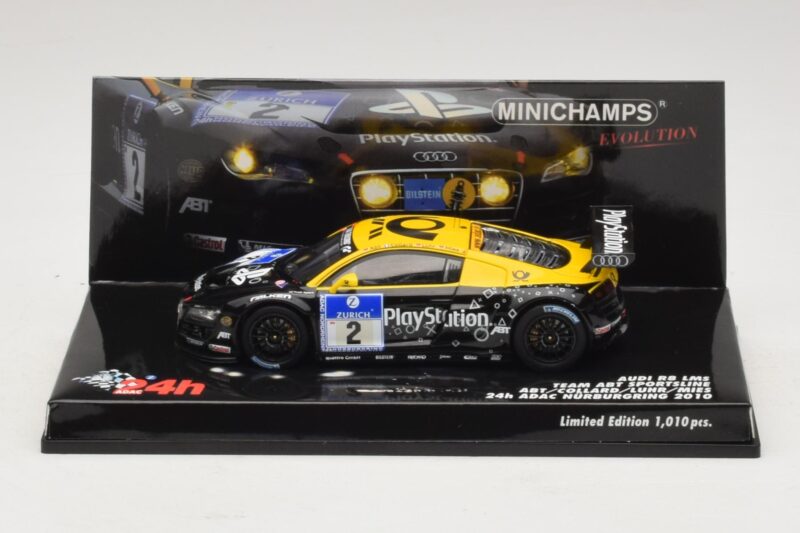 Audi R8 LMS GT3 #2 24 Hours of Nurburgring 2010 Minichamps 1:43 Audi R8 LMS GT3 #2 24 Hours of Nurburgring 2010 Minichamps 1:43 437101902 Metāls