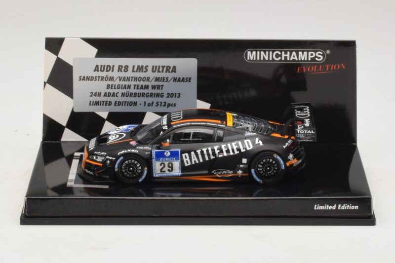Audi R8 LMS Ultra #29 Team WRT Sandstorm L. Vanthoor 24 Hours of Nurburgring 2013 Minichamps 1:43 437130129 Metāls