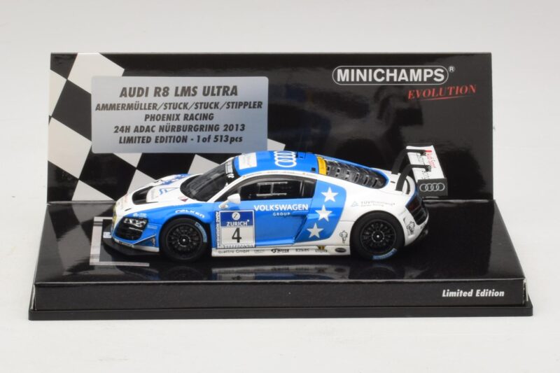 Audi R8 LMS Ultra #4 Phoenix Racing Ammermuller / H-J. Stuck 24 Hours of Nurburgring 2013 Minichamps 1:43 437131304 Metāls